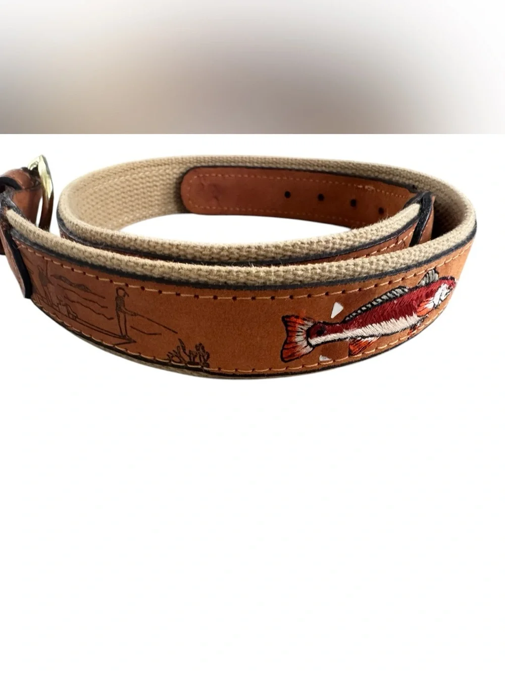 Zep-Pro REDFISH EMBROIDERED NUBUCK TAN LEATHER BELT size 30